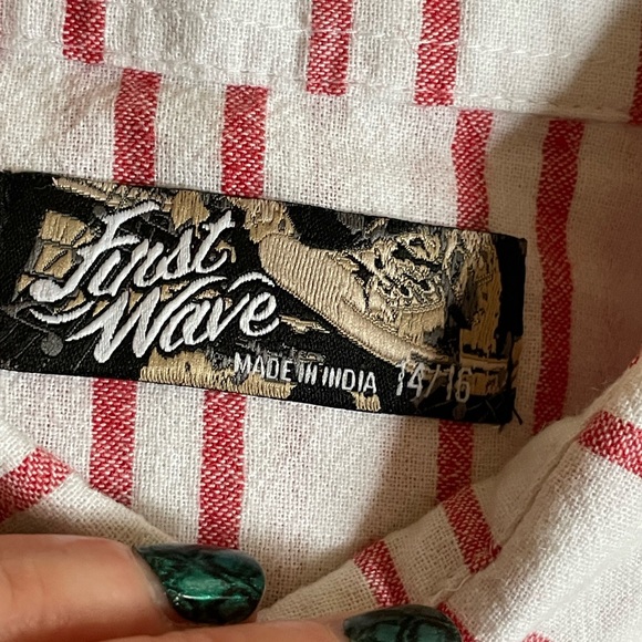 Youth First Wave Button Down Shirt size 14 16 White Red striped linen cotton - Picture 6 of 7